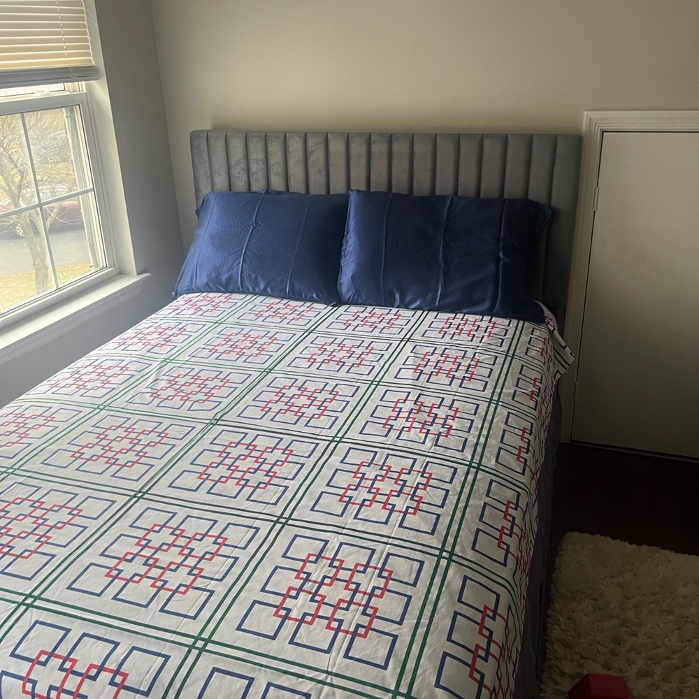 Modern Geometric YSL Twin flat sheet only in Blue and White